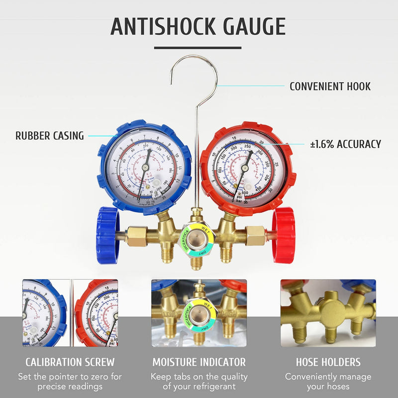 R12 R22 R404A R134A Refrigerant Manifold Gauge Air Conditioning Tools Set